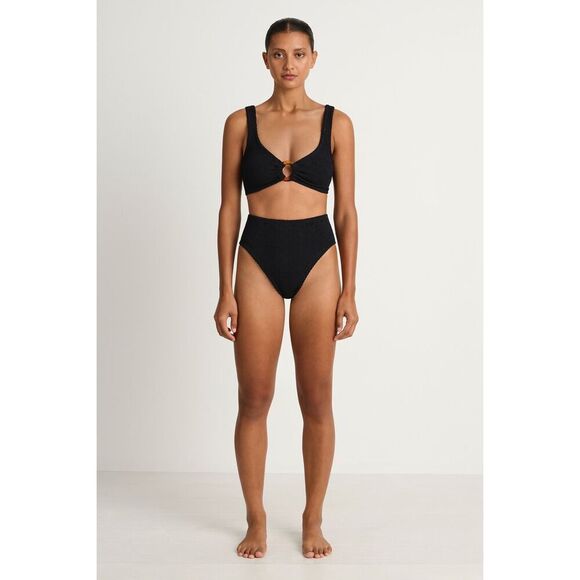 Hunza G Womens Black Crinkle Stretchy Nadine Seersucker Bikini Set One Size NWOT - Picture 4 of 8